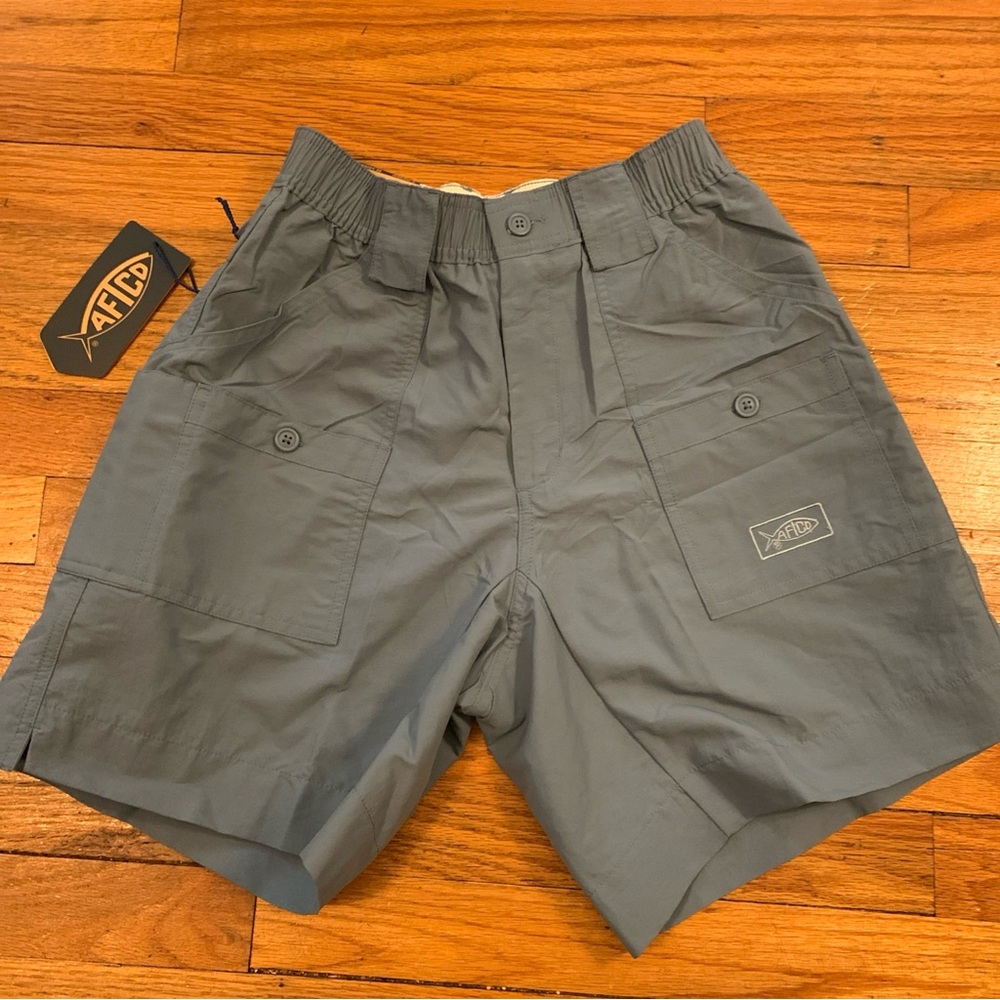 AFTCO fishing Blue Cargo Shorts with Elastic Waistband 28 8”